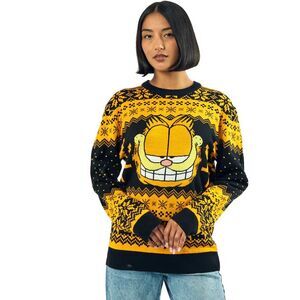 GARFIELD Face Christmas Sweater Orange/Black Size Medium Unisex